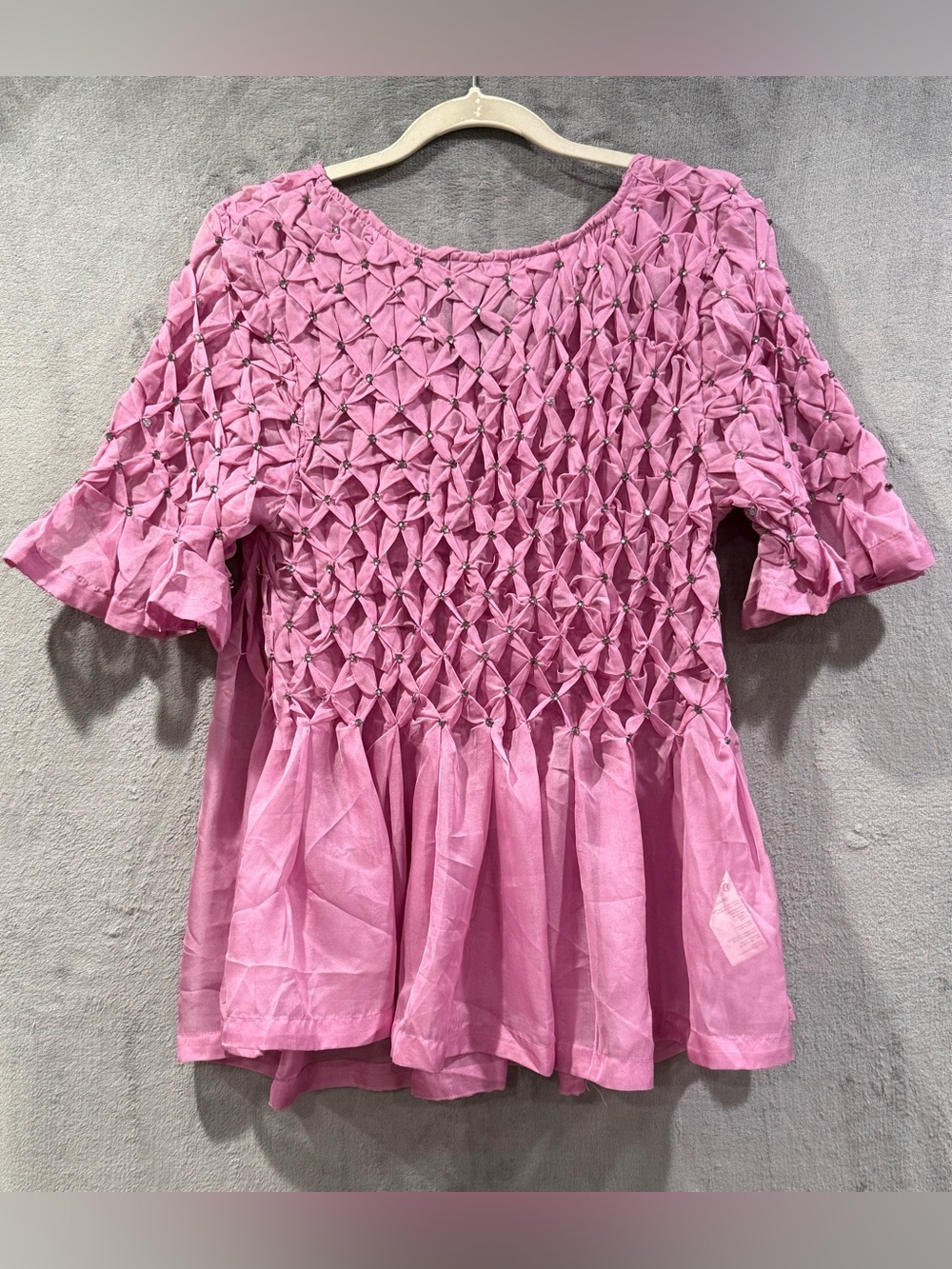 Anthropologie Maeve Sz XLPink Rhinestone Sheer Babydoll Blouse Fairy Whimsical - Picture 3 of 11